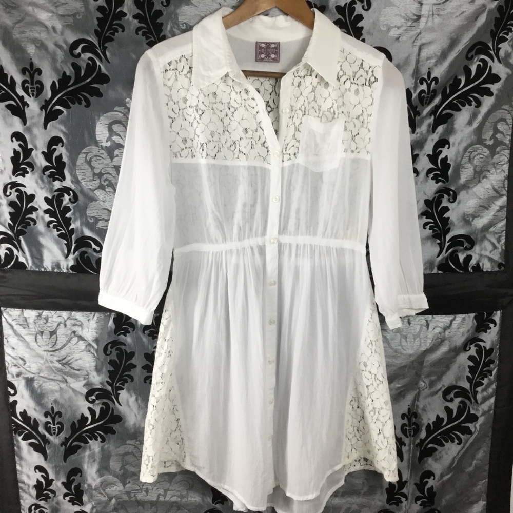 Free people white sheer Lace‎ panel tunic dress